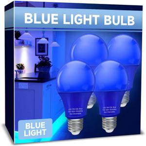 UNILAMP LED Blue Light Bulbs, E26 LED Bulb Blue Lights for Christmas, 9W Equivalent 60W, Blue Colored Light Bulbs for Outdoor Porch, Party Decoration, Holiday Home Lighting, Halloween, 4 Pack