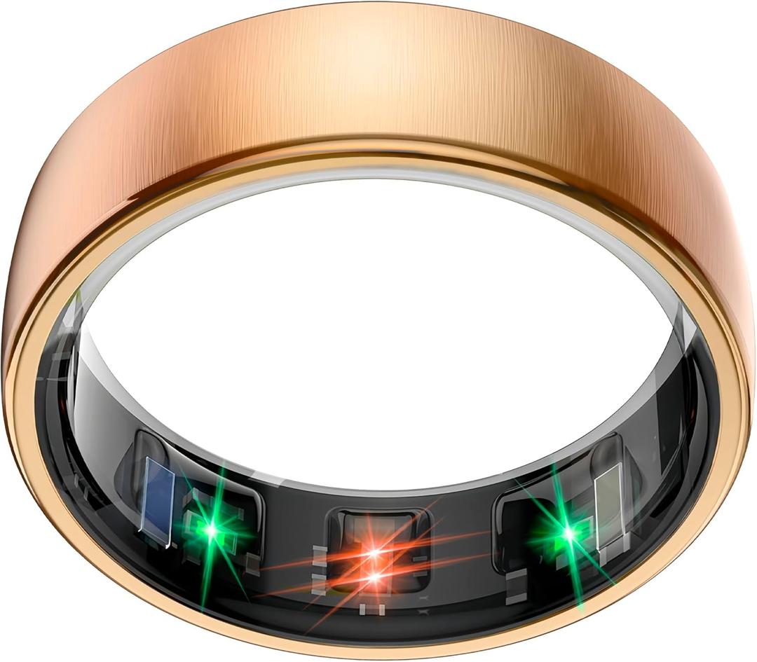 EOGBM Smart Health Ring Sleep Health Tracker for Women Men with Heart Rate, Blood Oxygen, Sleep Monitor, Steps, Calories, 5ATM Waterproof for iPhone/ Android, No Subscription Fee(Rose Gold, 8#)