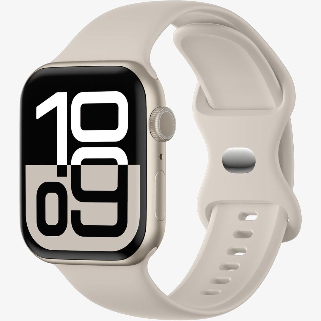 FKM Fluoroelastomer Rubber Band Compatible with Apple Watch for Men 49mm 44mm 46mm 45mm 44mm 38mm 40mm 41mm 42mm,Soft Waterproof Watch Strap Women for iWatch Series 11 9 8 7 6 5 4 Ultra SE 3 2 1 (Starlight)