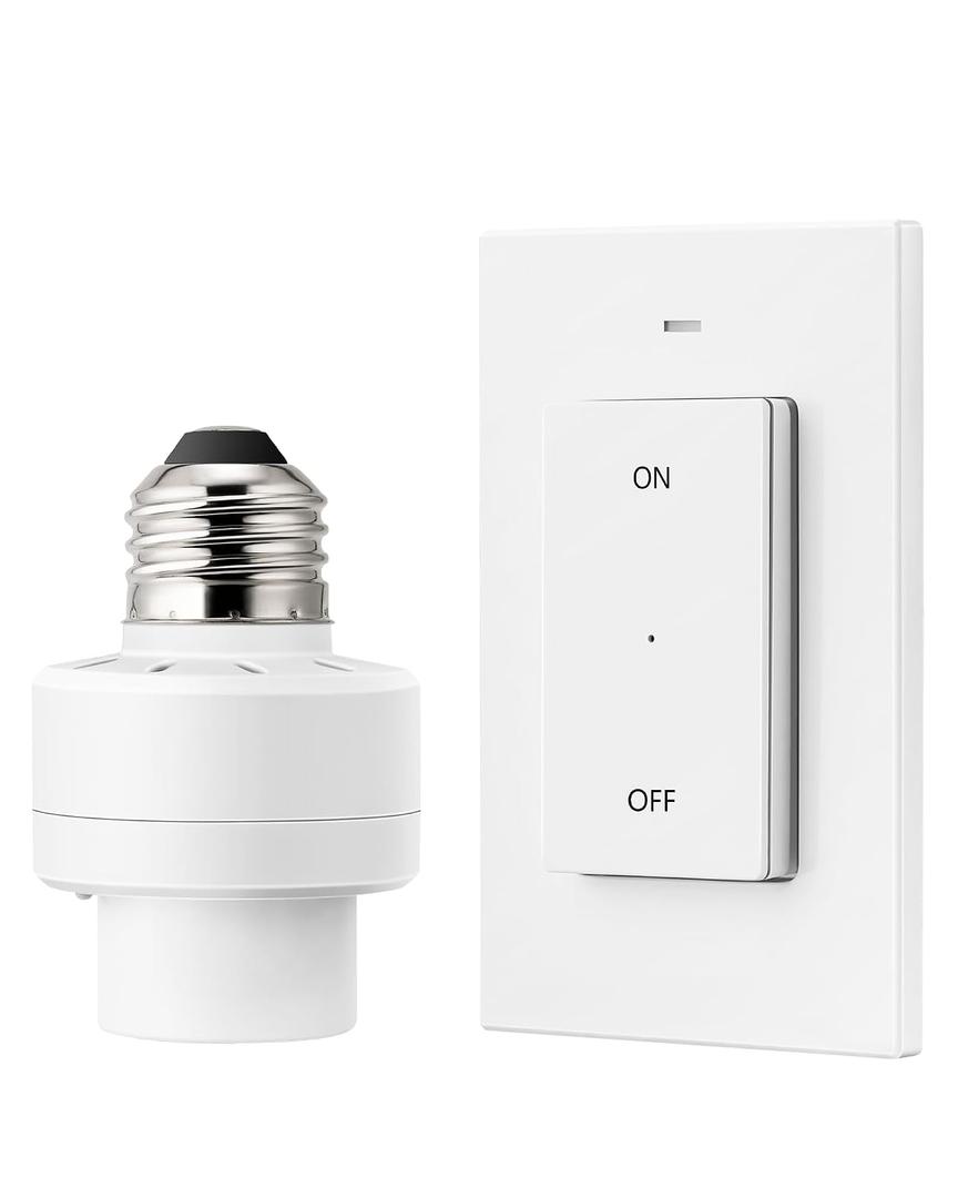 DEWENWILS Remote Control Light Socket, Wireless Light Switch for Pull Chain Light Lamp Fixtures, 100FT Range, No Wiring Needed, ETL Listed(1 Wall Mounted Controller+1 Bulb Base, Shorter Version)