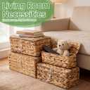 BreezeHug Set of 4 Wicker Storage Baskets with Lid Large Water Hyacinth Rectangular Rattan Basket Decorative Boxes for Shelf Home Organization