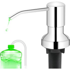 Soap Dispenser for Kitchen Sink, Sink Soap Dispenser with Longer Threaded Shaft Shank, 47" Extension Tube Connects Directly to Dish Soap Container, Wider Pump Head BaseChrome