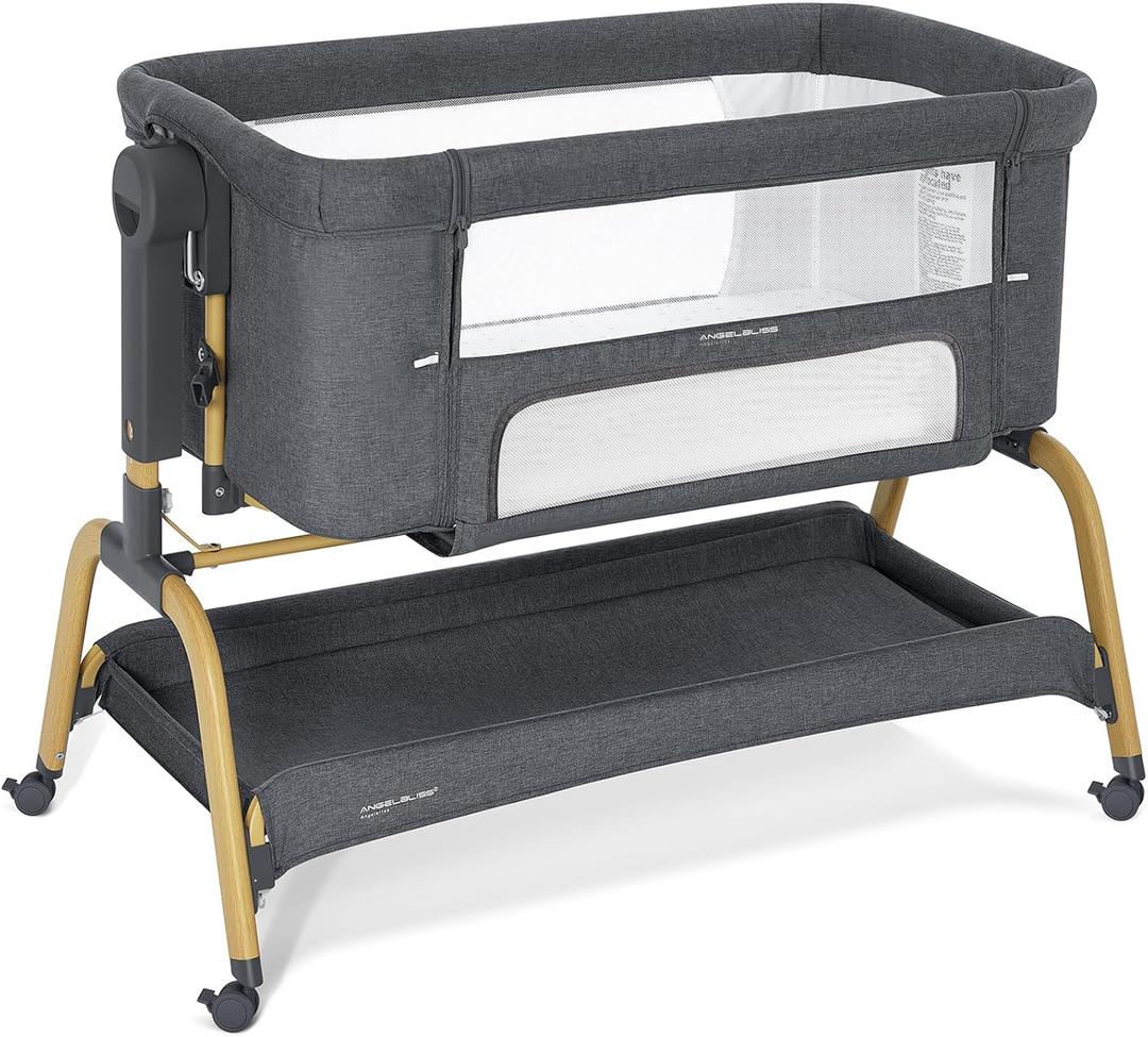 ANGELBLISS 3-in-1 Baby Bassinet, Rocking Bedside Bassinet, Dark Grey, Crib
