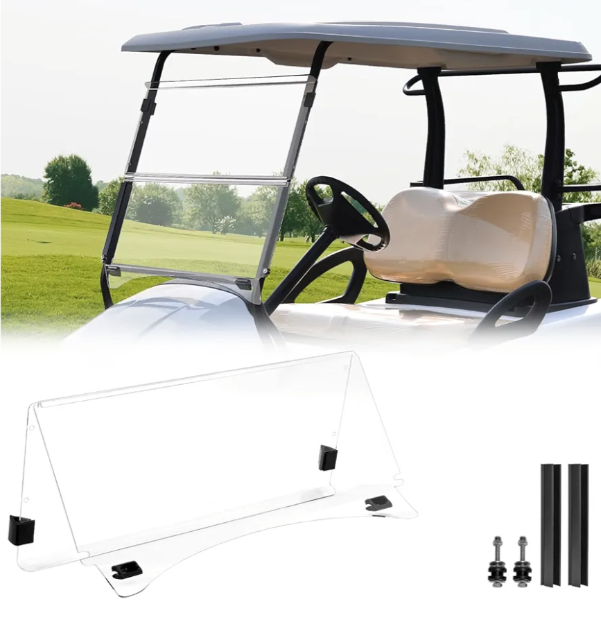 KEMIMOTO Golf Cart Windshield Compatible with Club Car Precedent Gas/Electric (04-Up), Foldable Replacement Windshield with Anti-UV and Impact Resistant Acrylic (Clear)