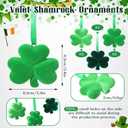Gerrii 24 Pack St Patrick's Day Shamrock Ornaments for Tree 2.56 Inch Velvet Clover Decorations Lucky Green Irish Trefoil Hanging Bauble for Saint Patricks Day Table Shelf Decor