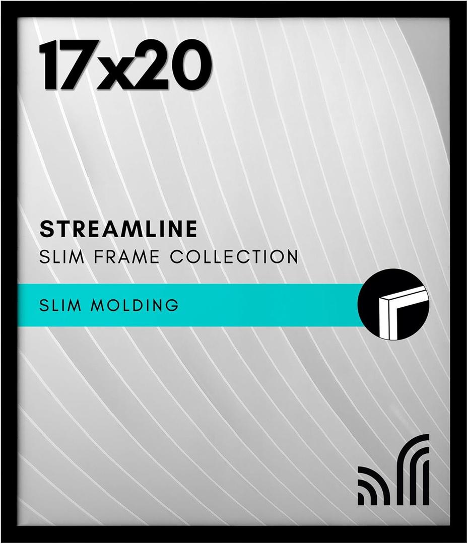 Americanflat 17x20 Picture Frame with Polished Plexiglass - Streamline Collection - Thin Border Picture Frame for Wall Display - Hanging Hardware Included - Black