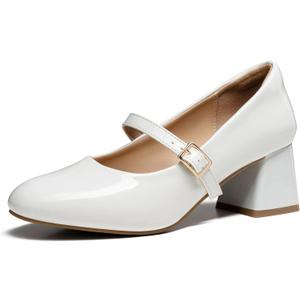 Trary Mary Jane Shoes Women, Chunky Mary Janes Heels for Women Shoes Dressy Casual, Dress Shoes for Women Block Heels Closed Toe Mary Jane Pumps (8, White)