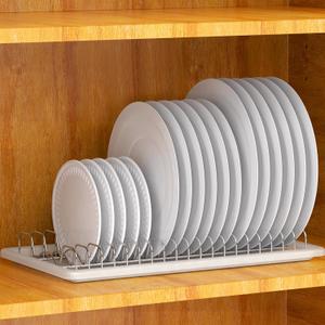 Simple Houseware Stainless Steel Plate Drying Rack with Drainboard, Chrome (1-pack)