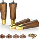 6 Inch Wooden Furniture Legs with Gold Cap Set of 4 Sofa Replacement Solid Wood Furniture Feet for Armchair Couch Cabinet Dresser Ottoman TV Stand Bed Legs (Dark Brown-6inch)