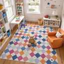 jinchan Macy 8x10 Kids Area Rug for Classroom Modern Colorful Nursery Rug Checkered Diamond Play Mat Washable Soft Non Slip Carpet for Playroom Living Room Bedroom Daycare Berries on Cream
