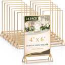 Daofary Acrylic Sign Holder 4x6, 14 Pack Double Sided Clear Gold Frame Tabletop Display, Menu Flyer Table Number Holder for Wedding Reception and Restaurant Tables