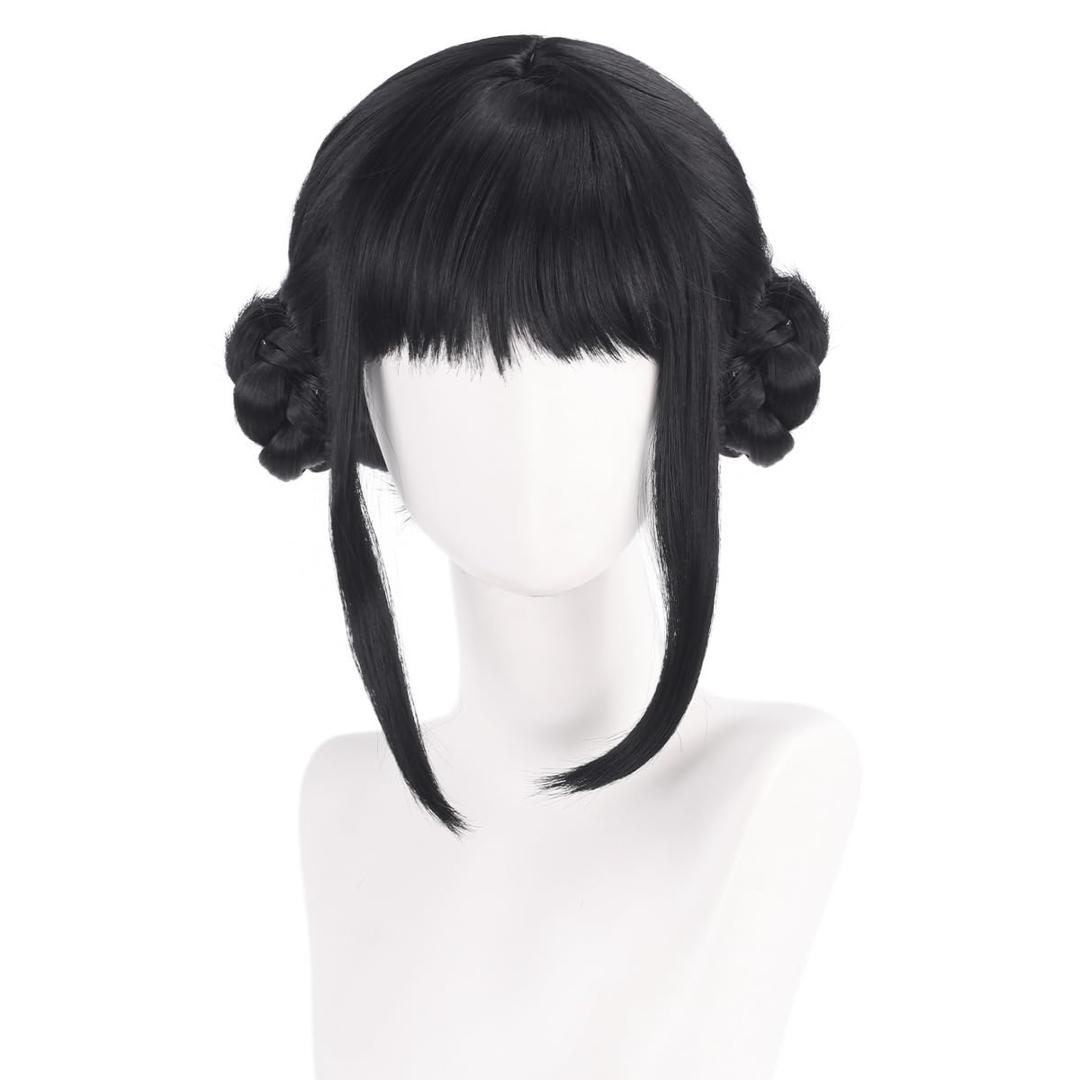 Black Wig Synthetic Mardi Gras With Bangs Wig  15-Inch Dance Costume for Halloween Parties, Stage Performances & Themed Events (Dark Purple)