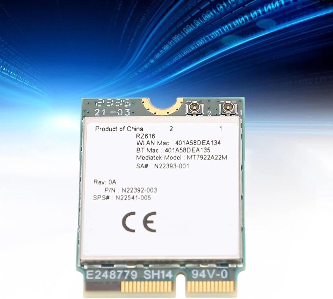 RZ616 MT7922A22M M.2 WiFi6E WL Network Card Module, 5374Mbps Bluetooth 5.2 Tri Band WiFi6E Card Adapter, for Computer, for Linux Compatible, Easy Installation