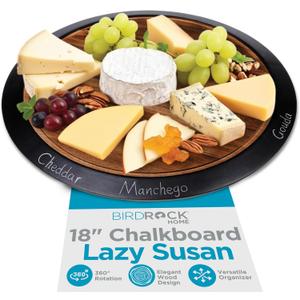 BIRDROCK HOME 18" Chalkboard Lazy Susan | Food Labels | Table Top Turntable | Cabinet or Pantry Organizer | Decorative Spice Rack Medicine Cleaning Spinning Table | Wood - Large