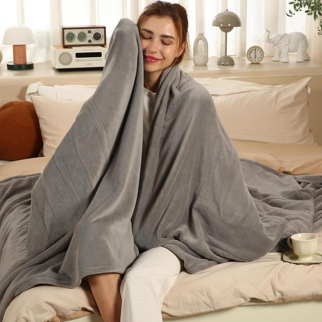 ESTINGO Heated Blanket Twin Size, Fast Heating Electric Blanket with Extremely Cozy Plush with 5 Heating Levels & 10 Hours Auto Off for Bedroom Office Couch, 62"x84", Light Gray