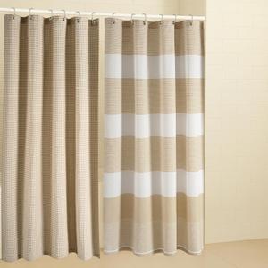 LANE LINEN Luxury Shower Curtain Set for Bathroom - Standard Sized Pack of 2 - Premium Waffle Stripe Fabric - Water Repellent, Quick Dry & Machine Washable - Reinforced Header with Grommets - Beige