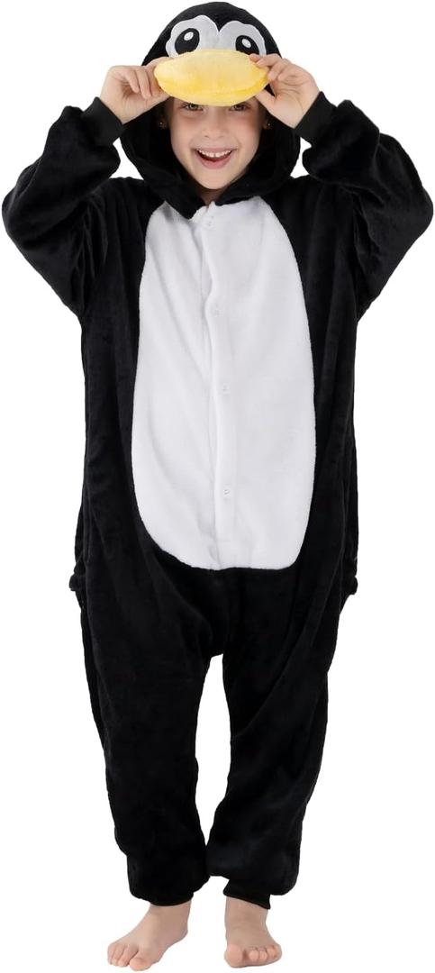 Unisex Children Animal Onesie Pajamas,Kids Flannel Halloween Cosplay Costume/Homewear/Sleepwear (11-12 Years, Penguin)
