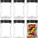 6 Pack 32 Oz Clear Plastic Square Jars with Easy Grip Handles - Airtight Storage Containers for Dry Goods, Cookies, Candy, Snacks & Pantry Organization