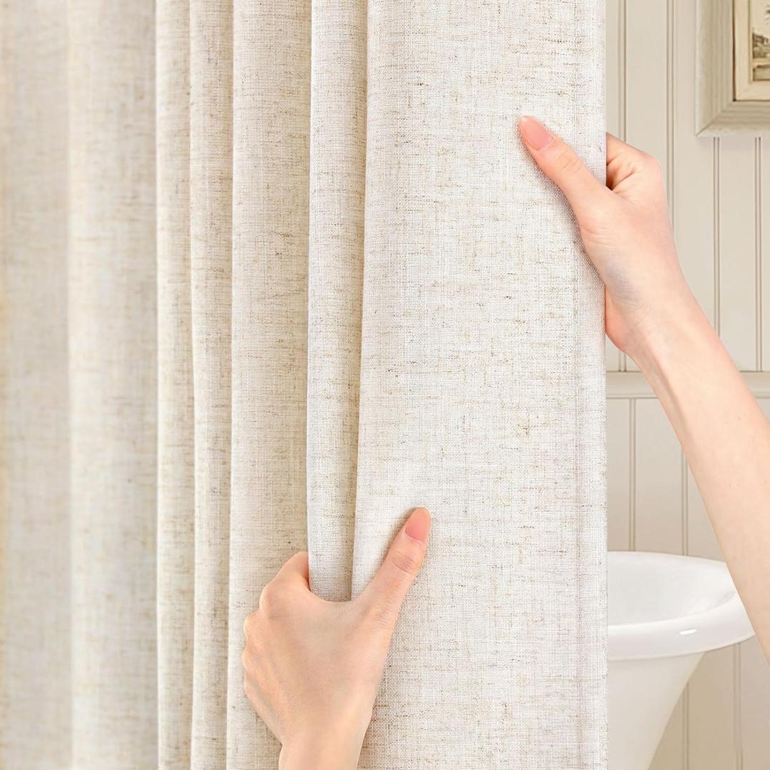 Awellife Beige Flax Linen Style Shower Curtain Set with 12 Durable Hooks - Cream Tan Fabric Textured Heavy Cloth Neutral Shower Curtains for Bathroom, 36 x 72 Inch (Small Stall 36" W x 72 L, Flax Linen)
