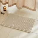 TYUU Pale Beige Bathroom Rug, Waffle Bath Mat Non Slip Washable Super Absorbent Quick Dry Boho Farmhouse Bathroom Decor, 24''x16'' Pale Beige