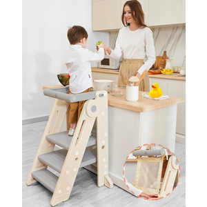 hoopyosms Foldable Toddler Tower Kitchen Step Stool for Sink Kids Adjustable Height Standing Tower for Children Montessori Learning Helper with Handles for Bathroom, Green