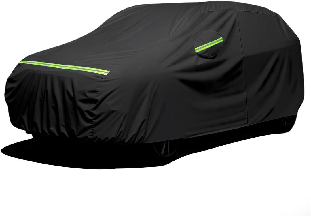 Favoto 6-Layers SUV Car Cover - Waterproof All Weather for Automobiles, Heavy Duty Outdoor Dust Rain Sun Protection Snowproof Car Tarp 4 Windproof Straps, Universal Fit for SUV (170-181 inch) (Black)