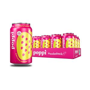 Poppi Prebiotic Soda, Sparkling Water & Fruit Juice, Strawberry Lemon, 12 Oz, 12 Pack (EXP 08/05/26)