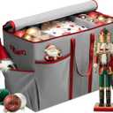 ZOBER Large Christmas Ornament Storage Box - Stores 80 3" Ornaments, With Dividers - With Large Compartment for Figurines, and Accessories, Durable Christmas Containers Holder, 4 Extra Pockets - Gray