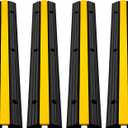 Happybuy 4 Pack of 1-Channel Rubber Cable Protector Ramps Heavy Duty 18000Lbs Load Capacity Cable Wire Cord Cover Ramp Speed Bump Driveway Hose Cable Ramp Protective Cover