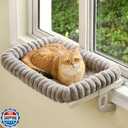 Zoratoo CloudCuddle Cat Window Perch with 4Sided Bolster, Zipper Design Cushion Window Seat for Window Sill, Sturdy Metal Frame & Easy Assembly Pet Hammock Bed for Indoor Cats (Gray, Large)