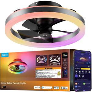 Govee Ceiling Fan with Lights, 20'' RGBIC Fandelier Ceiling Fan with Light