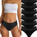 Seamless Thongs for Women Mid Rise No Show Ladies Thong 6 Pack (Black, XL)