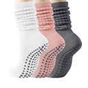 Pilates Socks with Grips for Women, 3 Pairs Long Scrunch Non Slip Yoga Barre Hospital Slouch Socks