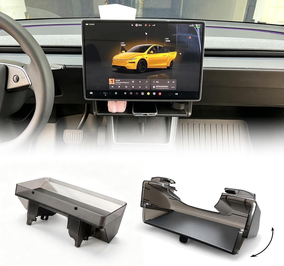 zorik Under Screen Storage Organizer for Tesla Model Y Juniper (2025-2026) & Model 3 Highland (2024-2026), Hidden Minimalist Dashboard Tray, Stable Snap-on Installation, Interior Accessories Black