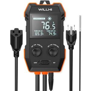 WILLHI WH2408 Temperature Controller 10A 1200W, Digital Thermostat Controlled Outlet Plug Switch for Reptile Terrarium Greenhouse Homebrew Aquarium Seedling Mat, Heating or Cooling Mode Thermometer