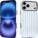 Compatible with iPhone 17 Pro Max Case,Glossy 2-in-1 Sleek All-Inclusive Dual-Layer Material Soft TPU + PC Back for Blue Stripes Geometric Pastel Summer Beach