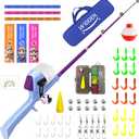 WIDDEN Kids Fishing Pole, Portable Telescopic Fishing Rod, Toddler Collapsible Fishing Rod and Reel Combo with Tackle Box for Boy, Girl, Youth, Beginner, Over 3 Years Old (Misty Blue & Magic Purple)