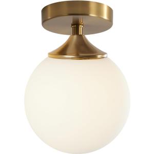 KCO Lighting Small Milk Glass Globe Semi Flush Mount Ceiling Light Mid Century Modern Gold Ceiling Light Fixtures Brass Hallway Light for Hallway Entryway Bedroom (White)