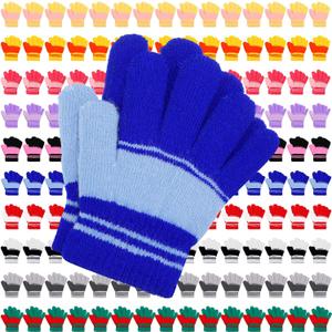Handepo 500 Pairs Kids Gloves Bulk Child Winter Knitted Colorful Stretchy Full Finger Gloves for Christmas Homeless Gifts