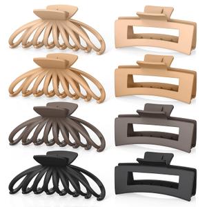 OPAUL Large Matte Square Nonslip Hair Claw Clips, 4.75" Strong Hold Big Neutral Hair Accessories for Long Hair for Women and Girls (8 Pack) (Cream, Beige, Brown, Black)