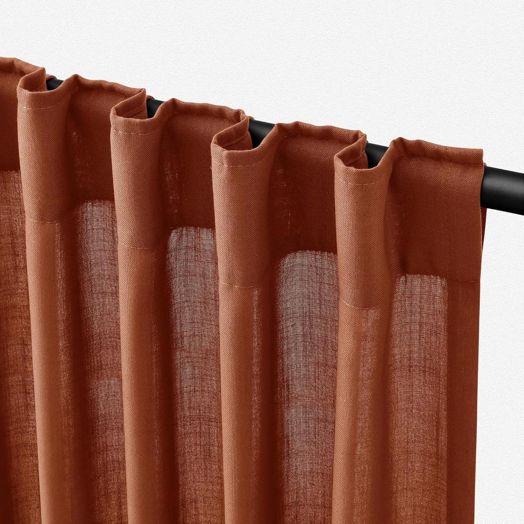 Terracotta Linen Curtains 84 inches Long 2 Panel Set Back Tab Rod Light Filtering Semi Sheer Rust Colored Curtains 84 inches Long Soft Thick Cotton Cloth Textured Boho Farmhouse Room Decor