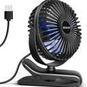 BESKAR USB Clip on Fan, Portable Small Fan with Cord Powered, 3 Speeds Strong Airflow, with Sturdy Clamp, Quiet Personal Desk Fan (Black)