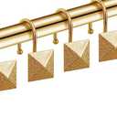 Gold Shower Curtain Hooks, CHICTIE Shower Hooks for Shower Curtain, Rustproof Decorative Shower Curtain Rings for Bathroom Rod, Modern Metal Brass Shower Curtain Hangers, Square Pyramid Set of 12