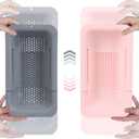 BLUE GINKGO Sink Colander Baskets - (Pack of 2) Wash Vegetables and Fruits, Drain Cooked Pasta and Dry Dishes - Extendable - New Home Kitchen Essentials (Grey & Pink)