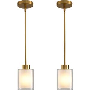 Modern Black Farmhouse Pendant Light with Glass Shade,Industrial Pendant Lighting, Adjustable Hanging Light Fixtures, Farmhouse Pendant Lighting (2 PACK, 4.72 IN glass lampshade+Bronze)