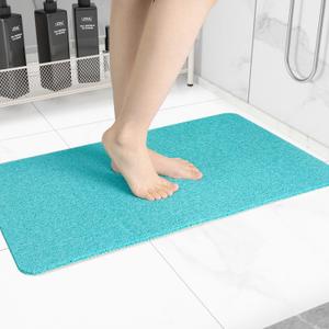 Non-Slip Bathtub Mat, Anti Slip Shower Mat, Fast Drying Bathtub Mats, Foot Scrubber Mat, Anti Slip Mat for Tub, Floor, Bathroom, Kitchen, Home, Hotel (Turquoise Blue 32"17")