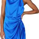 PRETTYGARDEN Women's Short Formal Satin Dress Summer Sleeveless Mock Neck Tie Waist Cocktail Party Dresses (Brilliant Blue, Small)