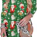 Merry Christmas Women Dresses Long Sleeve Ugly Xmas Mini Dress Snowman Christmas Tree Tunic Dresses (Green)