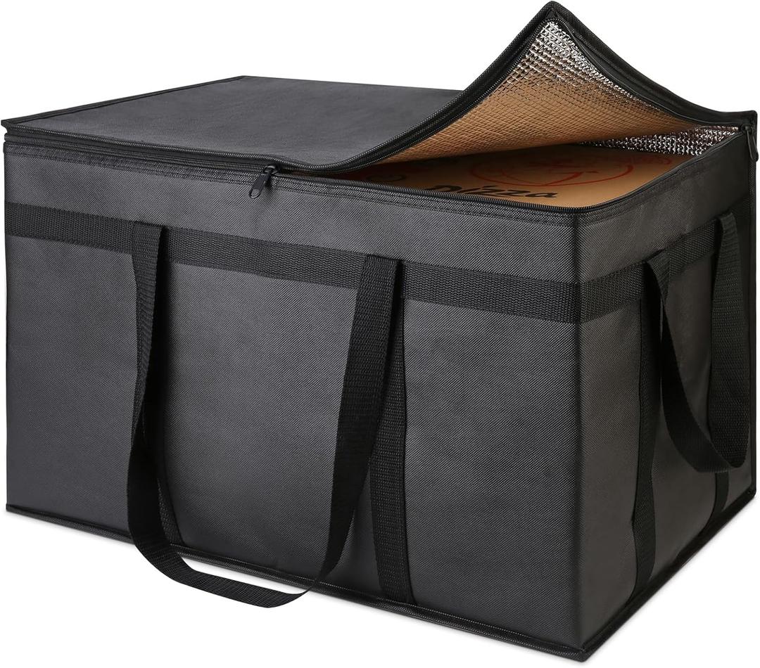 Mosago Insulated Food Delivery Bag - Reusable Thermal Cooler Grocery Bags for Catering & Delivery, Retail Shopping Basket Bag, Large Capacity Bag Keeps Food Hot/Cold for Shopping, Commercial (Black)
