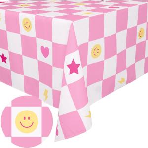 xo, Fetti Preppy Checker Washable Tablecloth - 9ft. | Birthday Party Decorations, Smiley Bachelorette Party Supplies, Rainbow Baby Shower, Pastel Preppy, Tableware